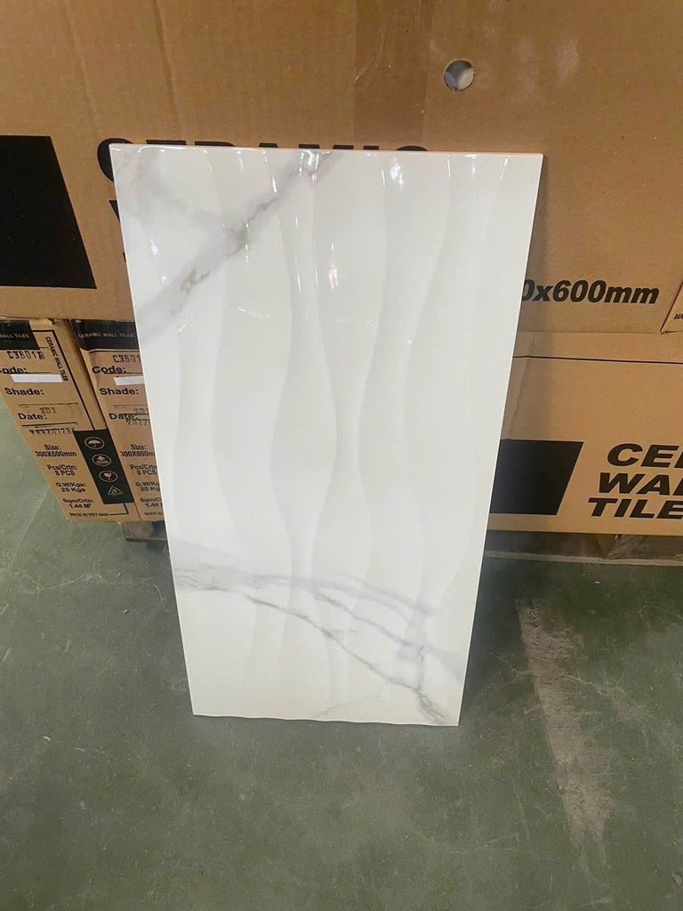 Gạch ốp tường VN, KT 300x600mm, Ceramic trắng vân mây Bóng mã C3601B 
