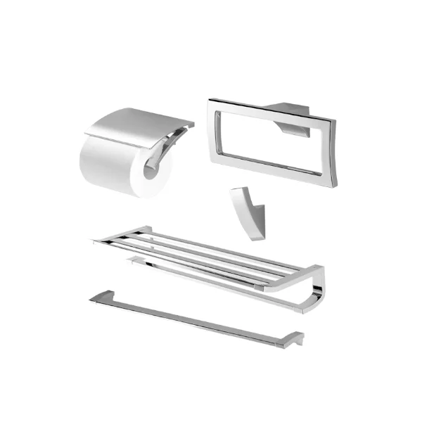 Bộ 5 sản phẩm G: lô đựng giấy vệ sinh, vòng treo khăn, móc áo, thanh vắt khăn & thanh vắt khăn 2 tầng YS903N5V