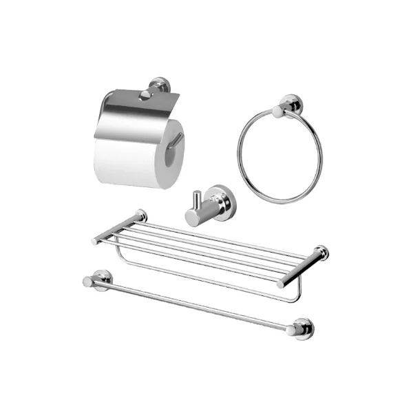 Bộ 5 sản phẩm L: lô đựng giấy vệ sinh, vòng treo khăn, móc áo, thanh vắt khăn & thanh vắt khăn 2 tầng YS406N5V