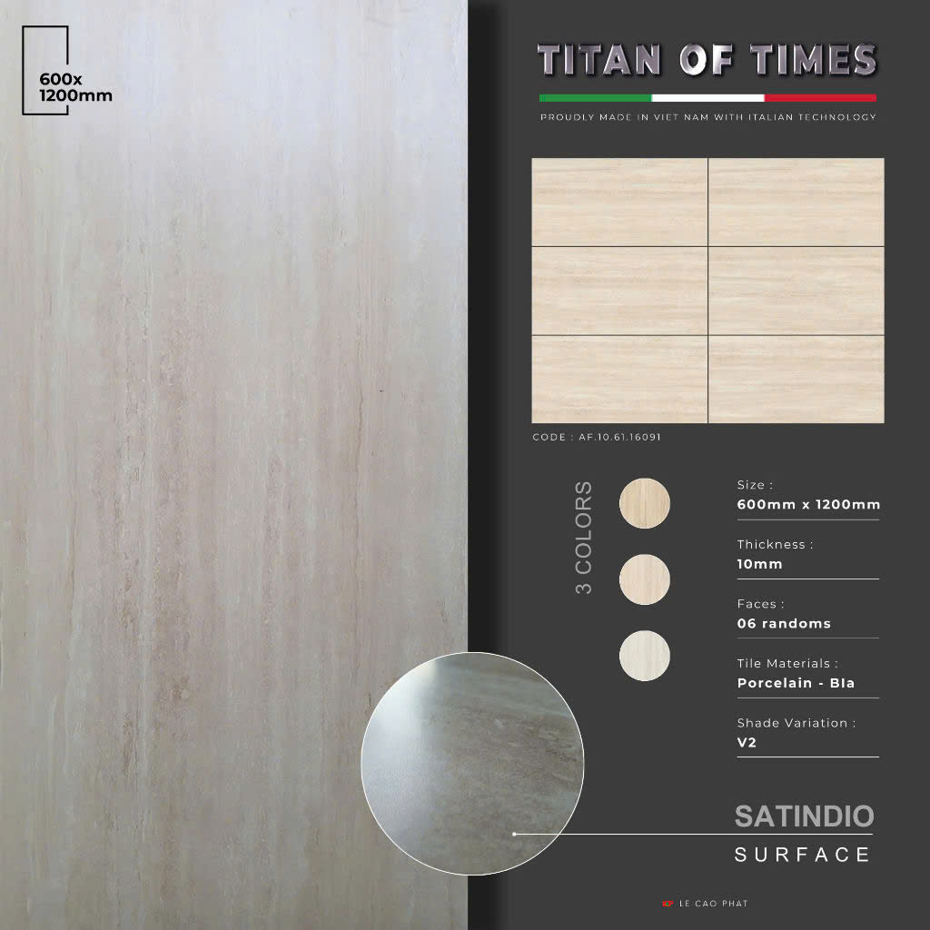 Gạch 60x120 dày 10 ly Mờ mịn SatinDio cao cấp AF.10.61.16091