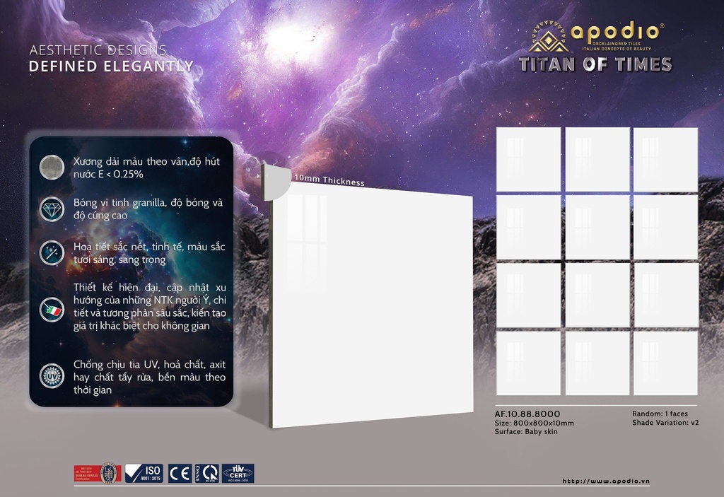 Gạch Apodio 80x80 AF.10.88.8000 - Bóng