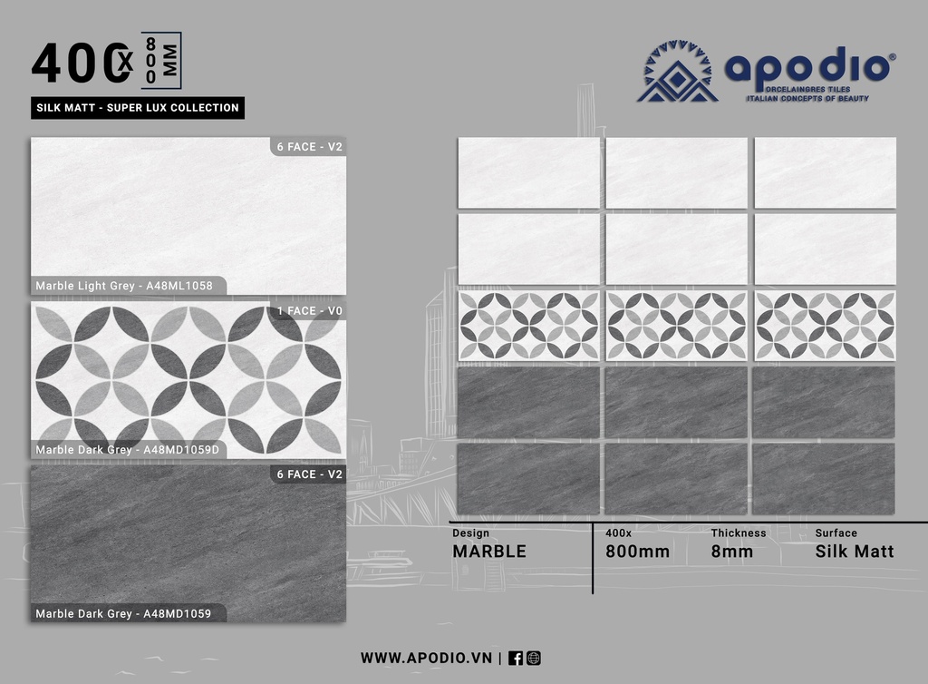 GẠCH ỐP LÁT APODIO A48MD1059 - A48MD1058 - A48MD1059D