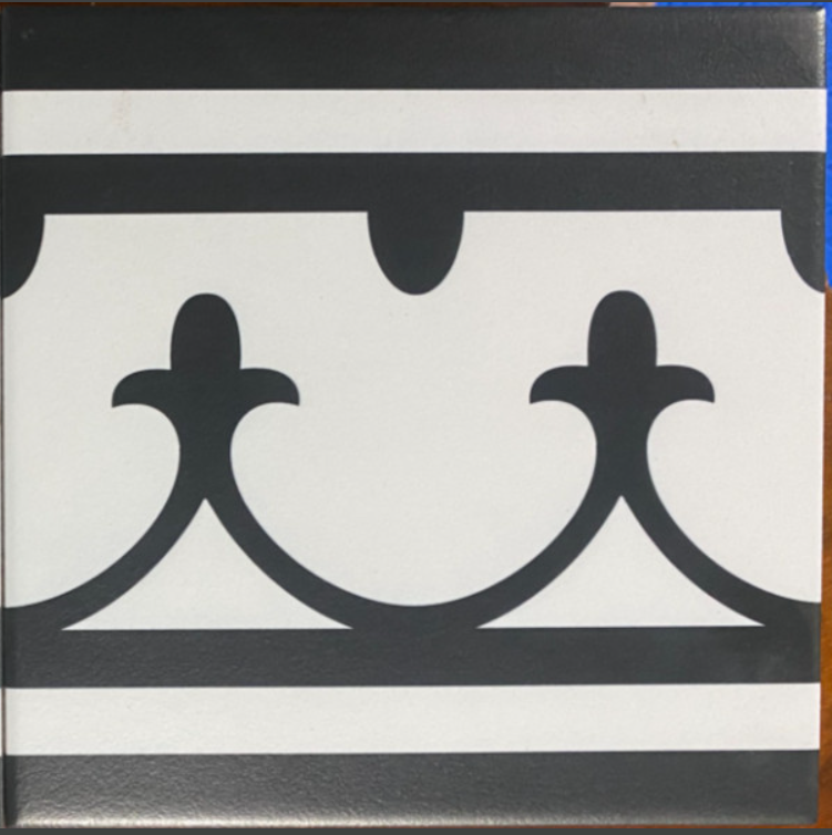 Gạch Bông Trung Quốc, men mờ xương porcelain, KT 200x200 mm, Viền Móc Câu 2003B (1 hộp/25 viên/1m2)