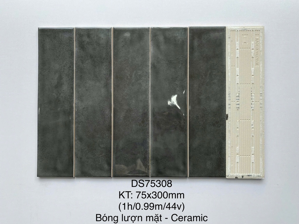 Gạch thẻ loại ưu, KT 75x300mm, Xương Ceramic mặt bóng lượn mã DS75308 (1h/0.99m/44v)