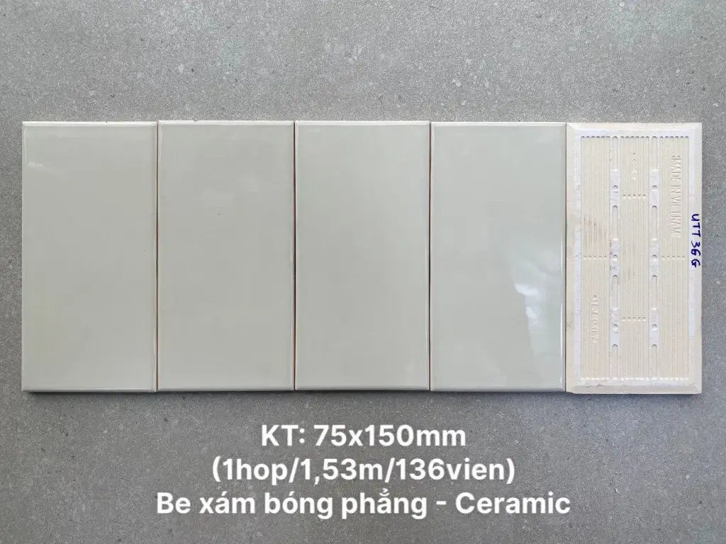 Gạch thẻ Việt Nam xám bóng phẳng KT 75x150mm loại 1 mã FA0306P