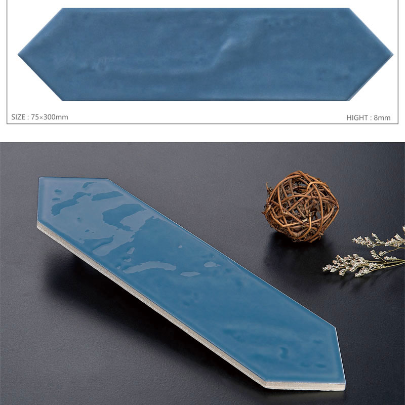Gạch thẻ mũi tên xanh lam bóng 75x300mm loại 1 #990019