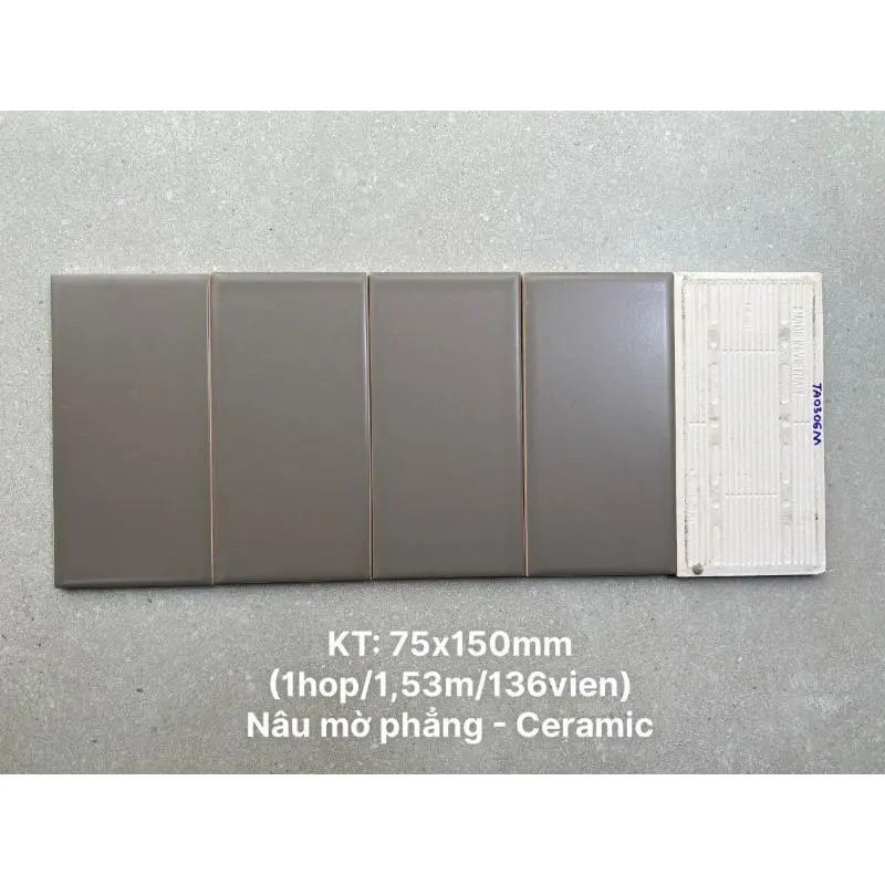 Gạch thẻ VN KT 75x150 mm nâu đậm mờ phẳng mã  TA0306M loại 1 