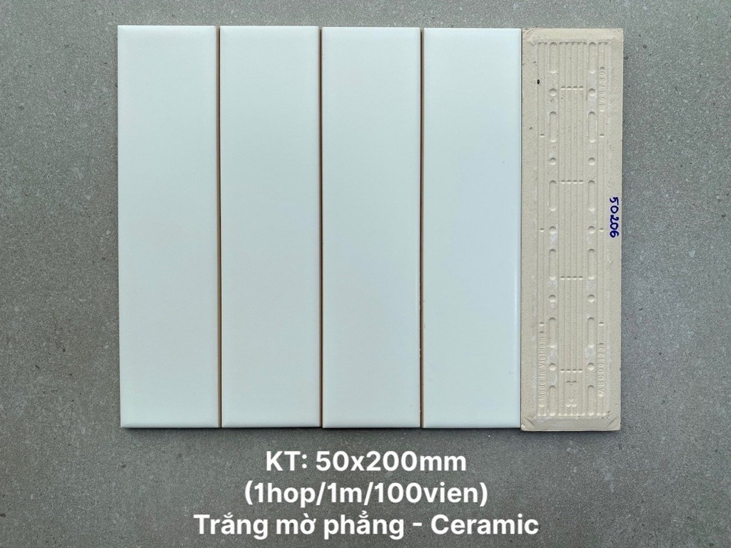 Gạch thẻ trang trí cao cấp VN, KT 50x200mm màu trắng mờ phẳng mã PSTA50206 (STA50206_S) loại ưu