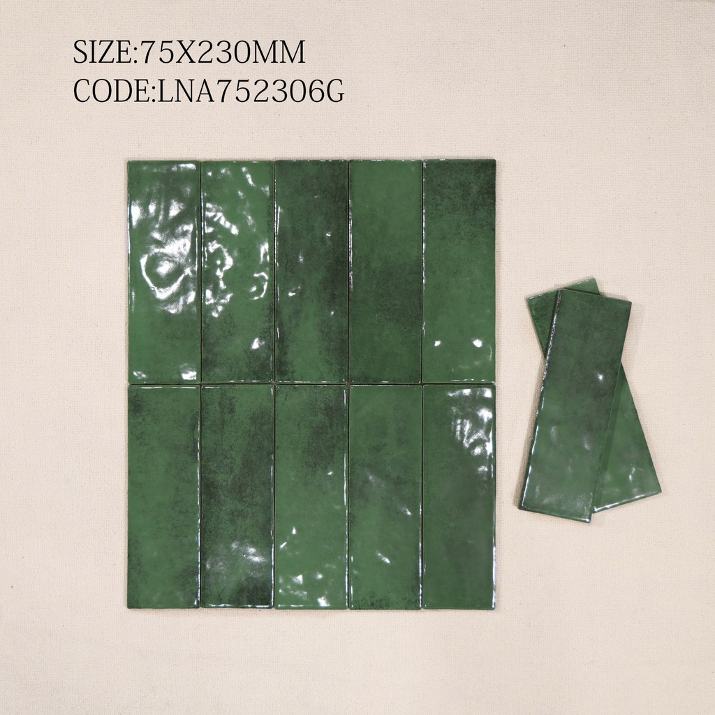 Gạch thẻ xanh lá men bóng KT 75x230mm 752306G