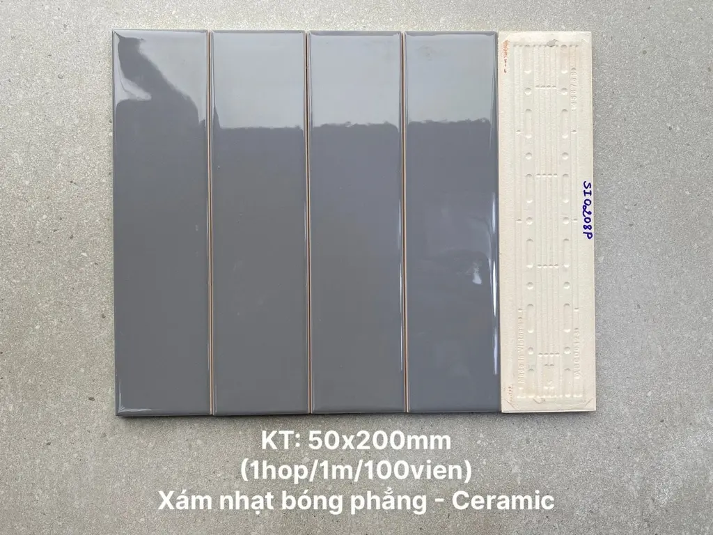Gạch thẻ VN, KT 50x200mm xám đậm bóng phẳng mã SI0208P_SA loại 1