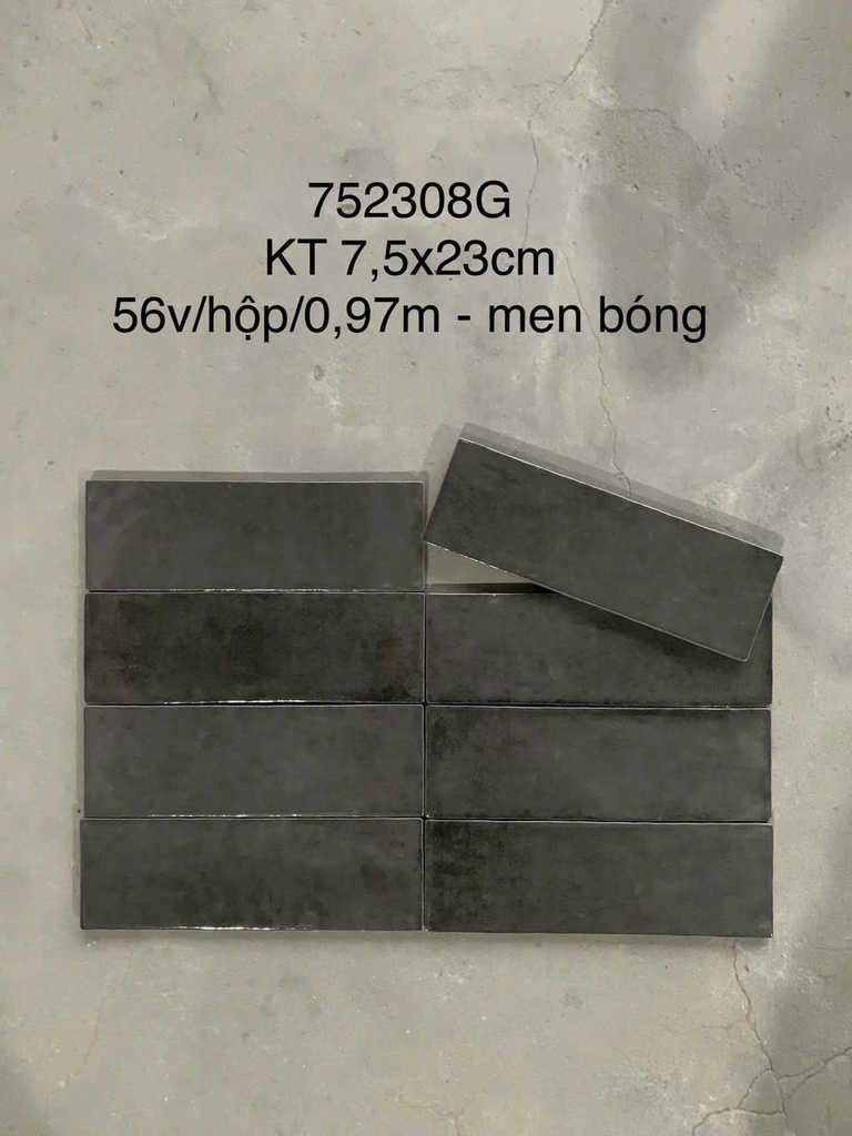 Gạch thẻ đen men mờ KT 75x230 mm (1h/0.97m/56v/17.5kg) mã LAN752308M