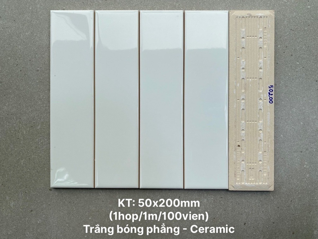 [DSC-PSTA50200] Gạch thẻ trang trí VN, KT 50x200 mm trắng bóng phẳng mã PSTA50200 loại ưu