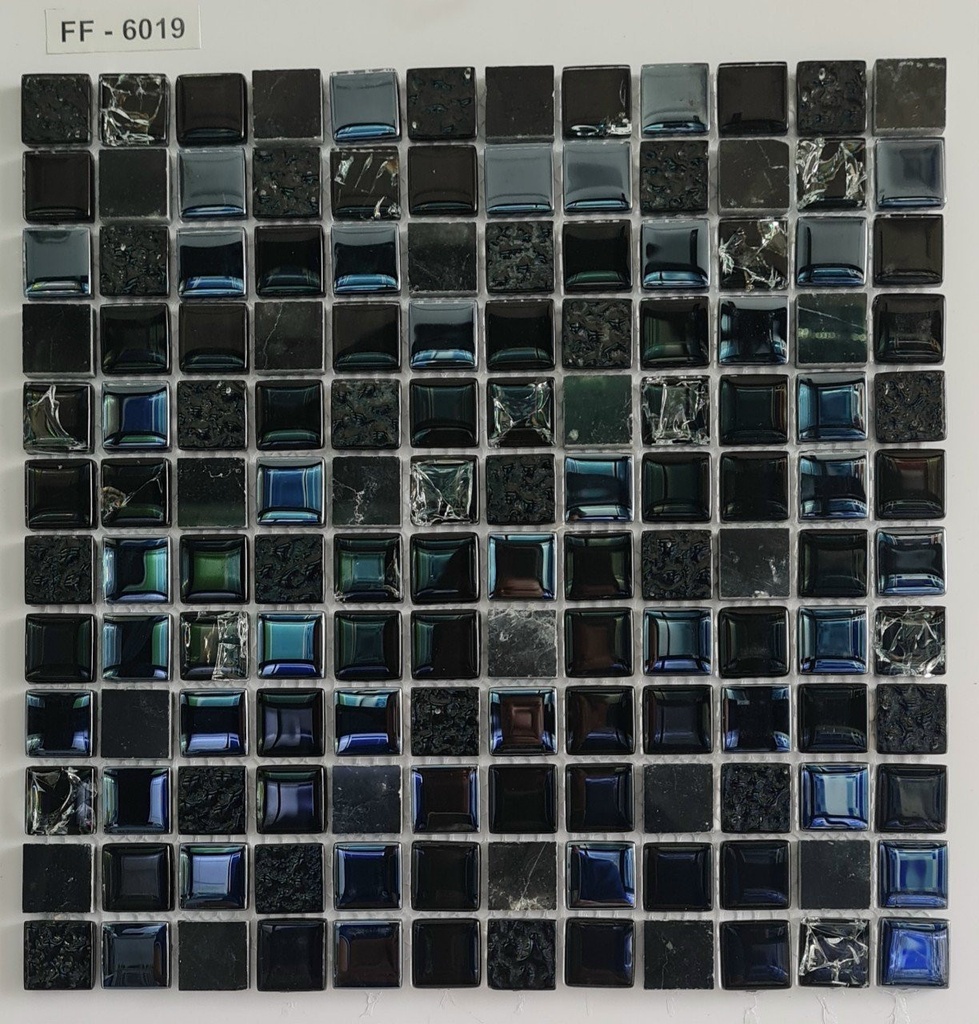 Gạch mosaic Kính đen mix Gốm FF6019 KT vỉ 300x300 mm
