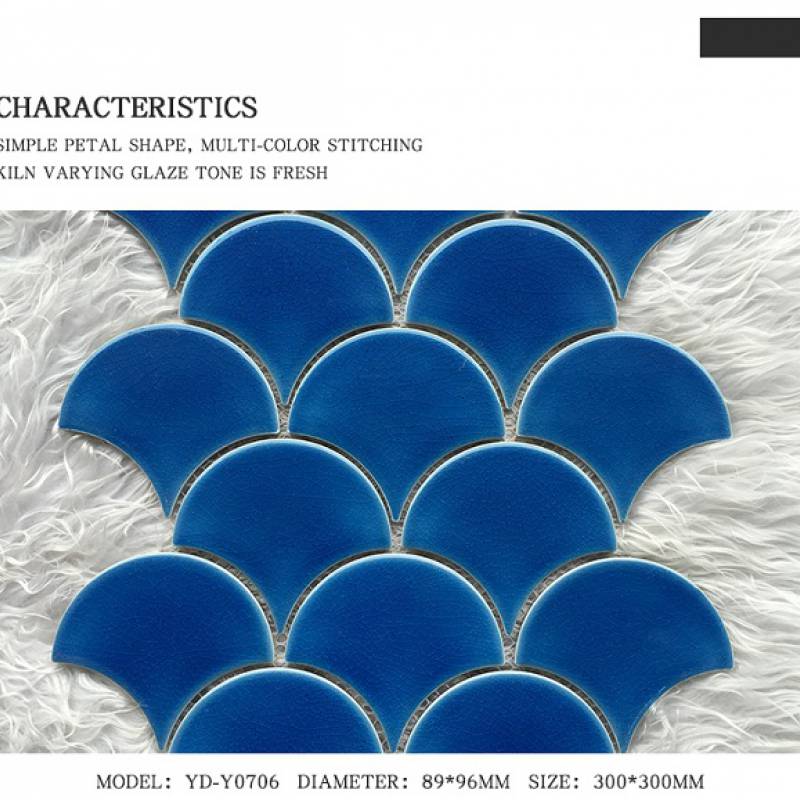 Gạch mosaic gốm hình vảy cá 300x300 mm màu xanh dương