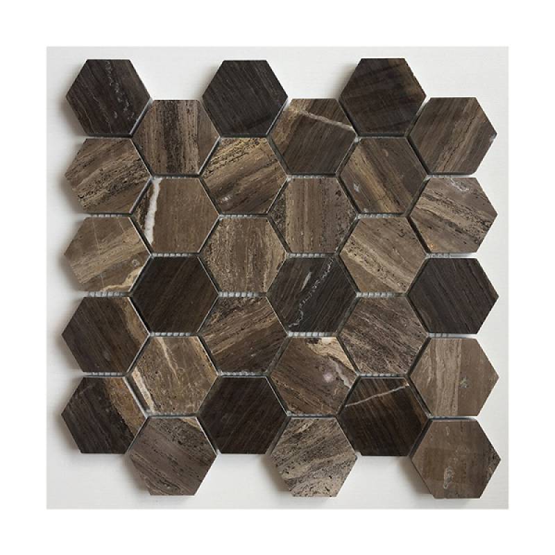 Gạch mosaic đá hình lục giác 255x265mm màu gỗ
