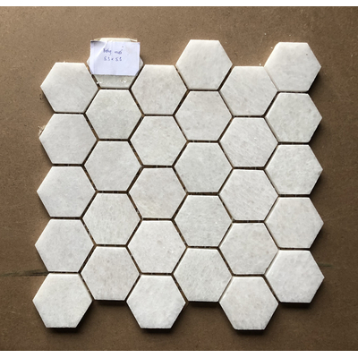 Mosaic đá tự nhiên lục giác trắng muối KT chip 53x53 mm KT vỉ 304x286 mm mã LUX-L53P005