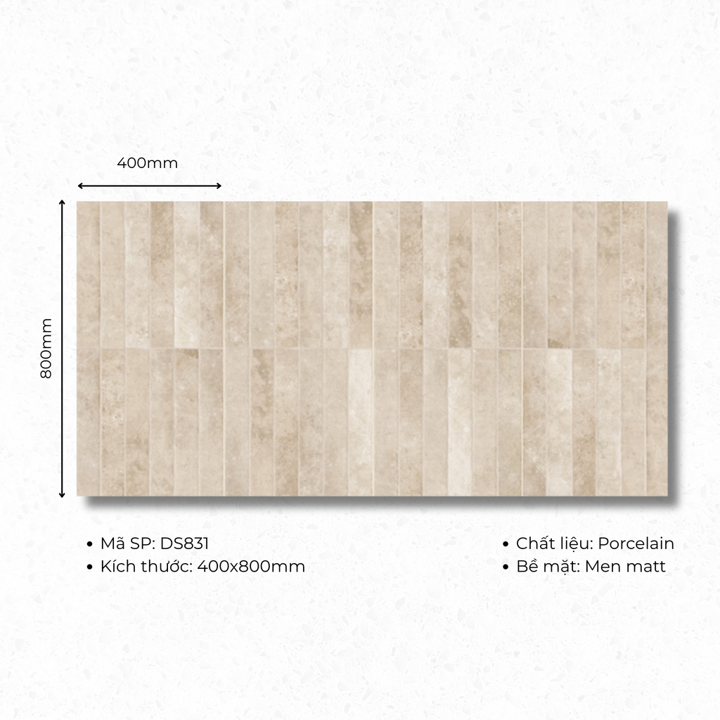 Gạch ốp lát TQ, KT 400x800 mm giả thẻ bề mặt mờ mã M831 