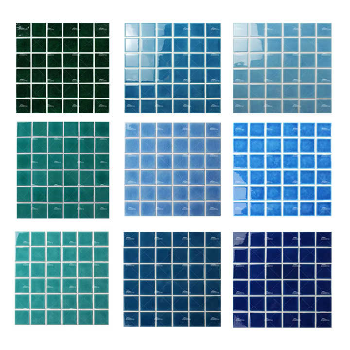 Gạch Khảm Bể Bơi Màu Xanh Dương Hai Mặt Nứt Sứ Bán Buôn Nhà Máy