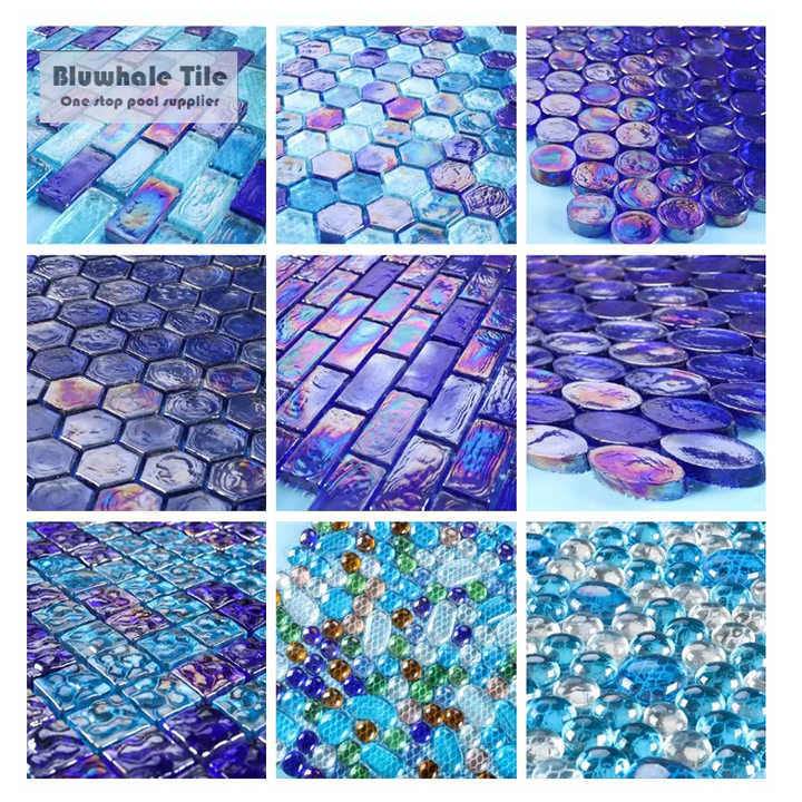 Gạch khảm thủy tinh màu xanh coban trong suốt pha lê bán buôn