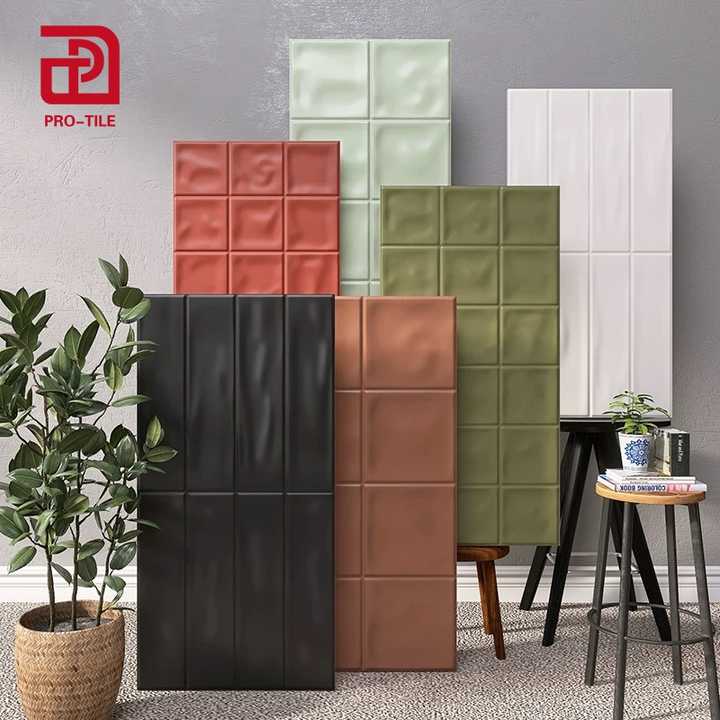 Gạch ốp tường 3D lõm lồi màu xanh lục cao cấp phong cách Bắc Âu 300x600 mmmm