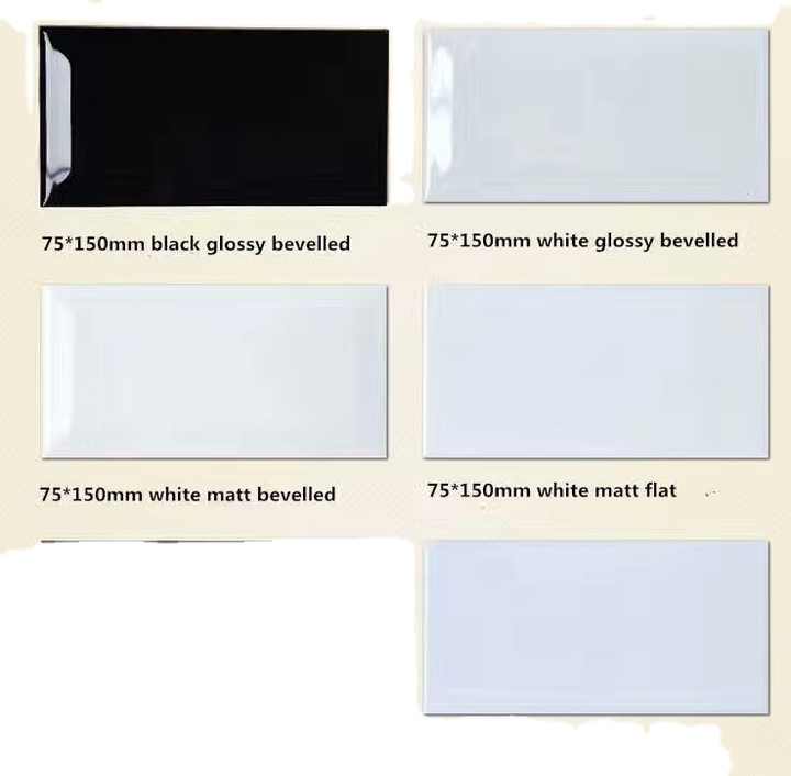 Gạch ốp tường bếp men gốm hiện đại 75x150 mm màu trắng