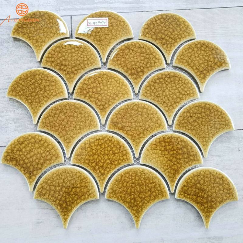 Gạch Mosaic vảy cá 85x95mm vàng men rạn SH-XFB90070 (1h/1,03m/13vi)