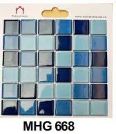 Gạch mosaic gốm mix xanh nhập khẩu, mã MHG6608, KT vỉ 306x306mm, KT viên 48x48mm