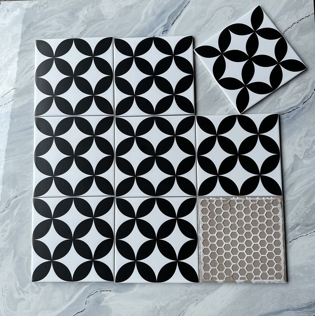 Gạch bông đồng tiền đen nền trắng MHB 132 KT 200x200 mmcm