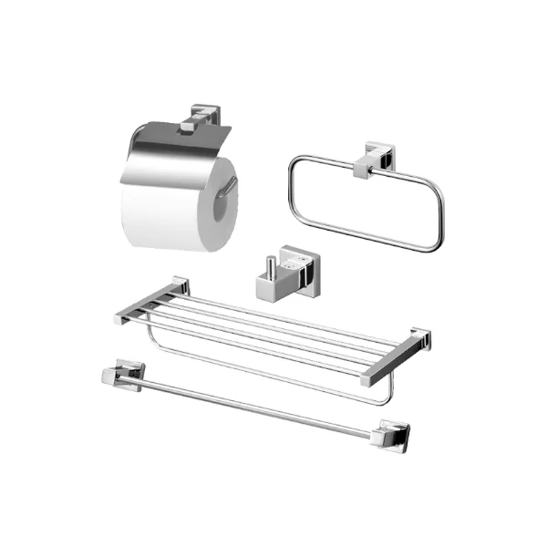 [YS408N5V] Bộ 5 sản phẩm L: lô đựng giấy vệ sinh, vòng treo khăn, móc áo, thanh vắt khăn & thanh vắt khăn 2 tầng YS408N5V