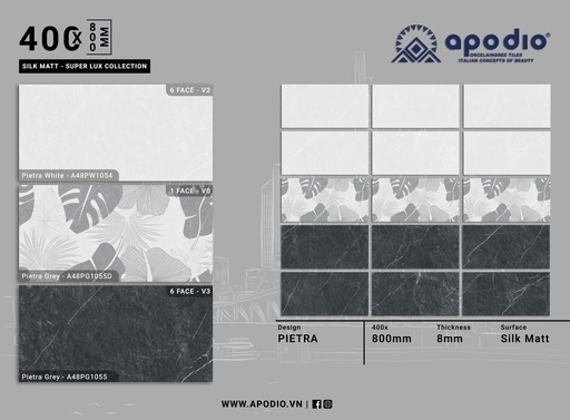 [A48PW1054] GẠCH ỐP LÁT APODIO A48PW1054 - A48PG1055 - A48PG1055D