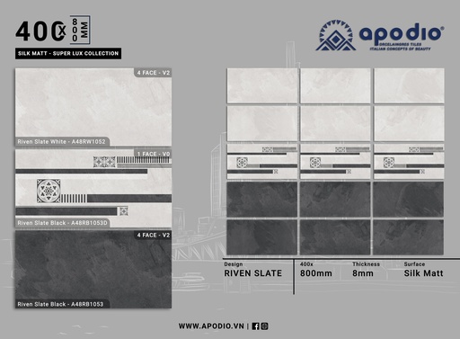 [A48RW1052] GẠCH ỐP LÁT APODIO A48RW1052 - A48RB1053 - A48RB1053D