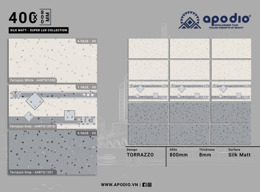 [A48TW1050] GẠCH ỐP LÁT APODIO A48TW1050 - A48TG1051 - A48TW1051D