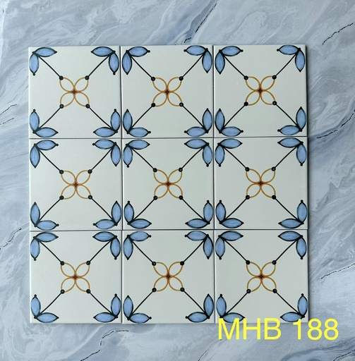 [MHB188] Gạch bông Trung Quốc, men mờ xương porcelain, KT 200x200 mm, MHB188 (1 hộp/25 viên/1m2)