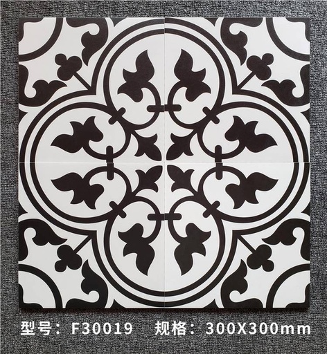 [GB_F30019] Gạch bông TQ, KT 300x300 mm, Xương Porcelain mặt mờ mã F30019 (1h/1m/11v)