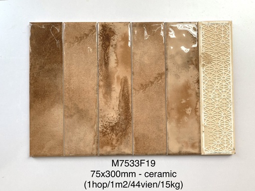 [M7533F19] Gạch Thẻ 75x300mm Lượn Mặt Men Bóng Loang M7533F19