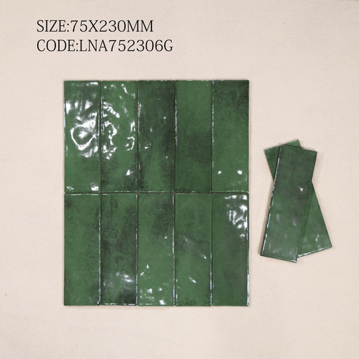 [752306G] Gạch thẻ xanh lá men bóng KT 75x230mm 752306G