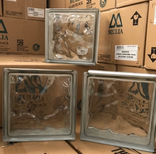 [Lượn Sóng] Gạch Kính 190x190x80mm Mã Trắng Sóng