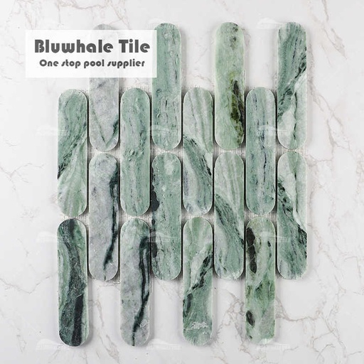 [Neptune Bianco_8080] Gạch khảm đá cẩm thạch xanh tự nhiên hình bầu dục mài bóng cao cấp Bluwhale bán buôn khách sạn spa