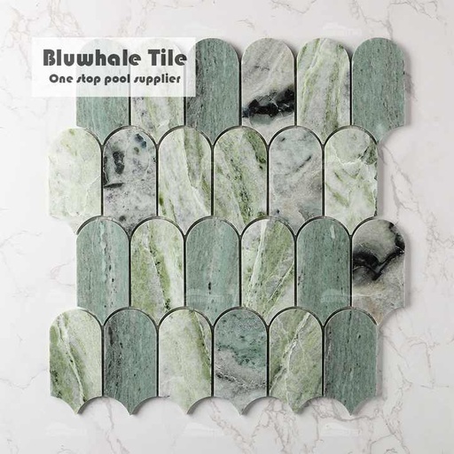 [Chrometic Pearl_60120] Gạch khảm đá hoa cương Ming Green hình lông vũ, mài bóng, nguồn gốc từ nhà máy Bluwhale Tile Phật Sơn