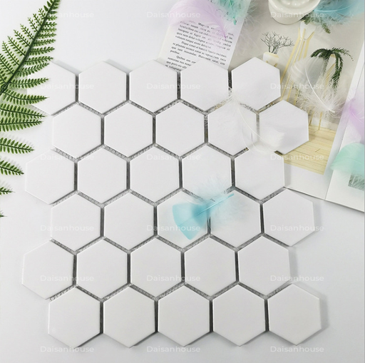 [MGTT019] Gạch Mosaic Gốm Lục Giác Trắng MGTT019