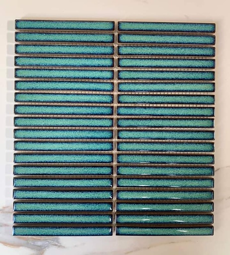 [145TTEB-D77] Gạch Mosaic Que 15x145mm Men Bóng Màu Xanh mã 145TTEB-D77